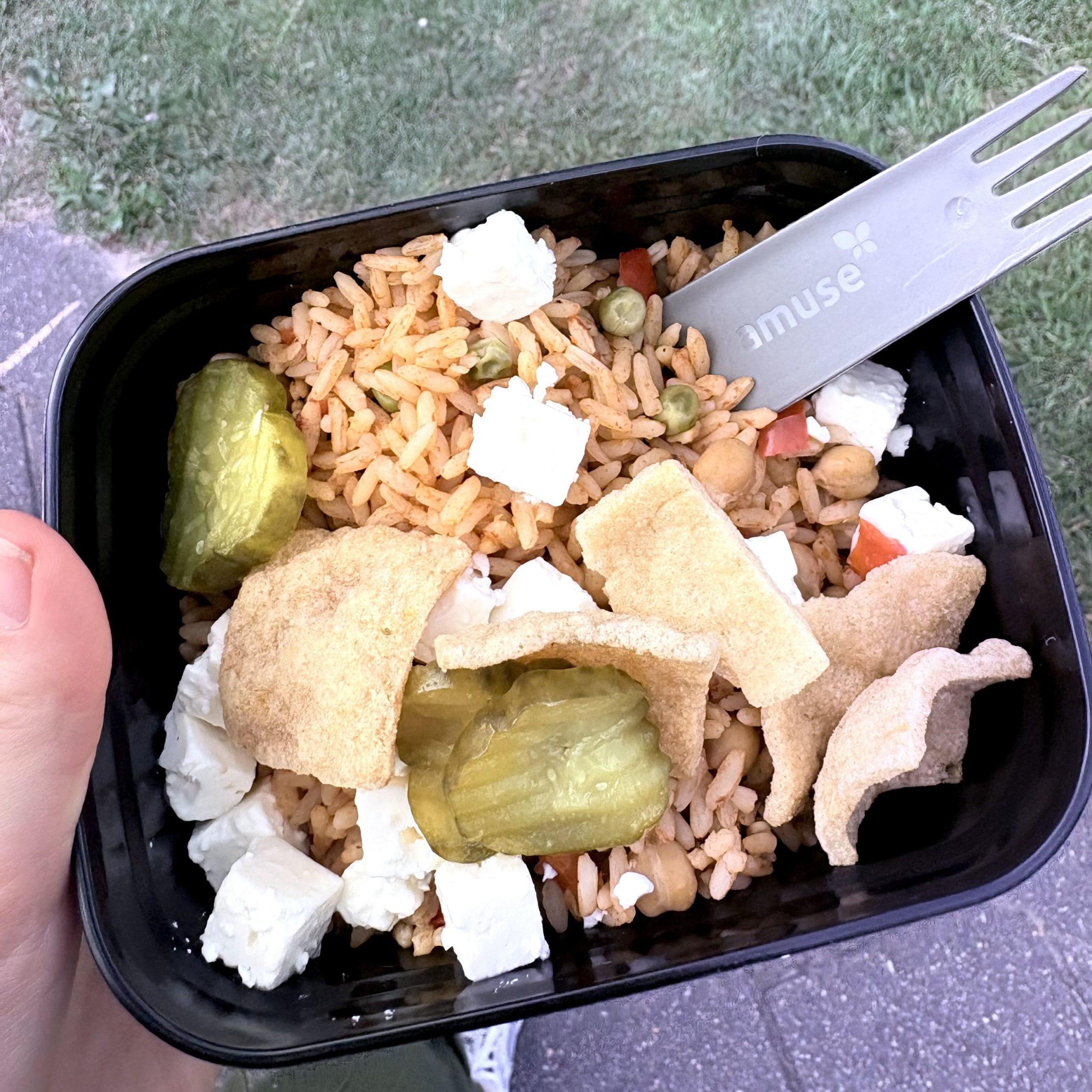 初日のランチ：お米とピクルスとチーズ